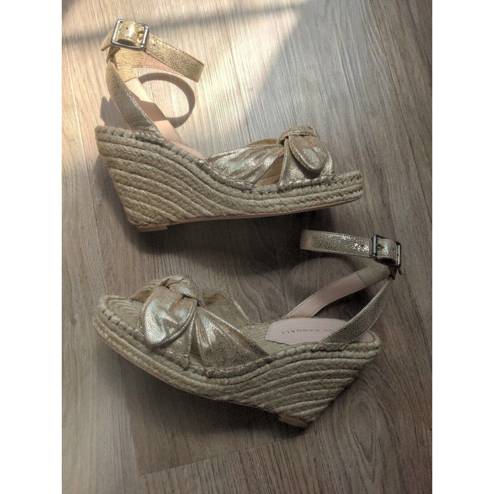 Loeffler Randall Tessa Wedge Espadrille Knot Sandals Metallic Gold